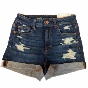 NWT American Eagle Super Hi-Rise Shortie Distressed Jean Shorts Size 4